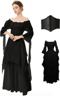 Women Medieval Victorian Off Shoulder Dress - Puff Sleeve Renaissance