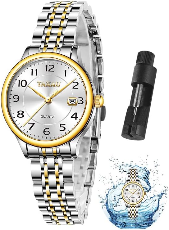 Women's Two-Tone Stainless Steel Elegant Dress Watch: Waterproof & Stylish by TAXAU