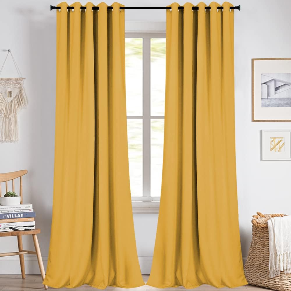 Mustard Yellow Curtains for Living Room - Room Darkening Drapes