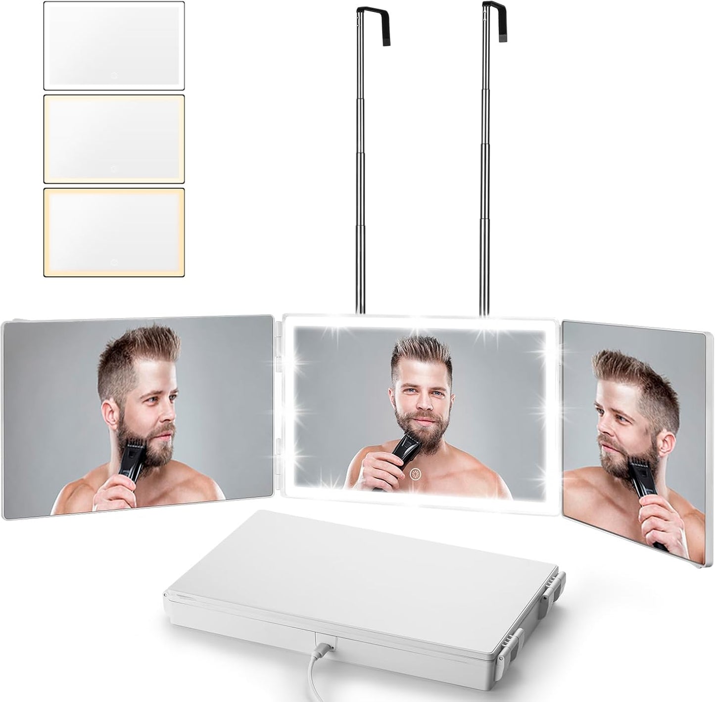 Rechargeable 3 Way Mirror for Hair Cutting with LED Light