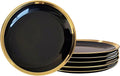 Dinner Plates Set of 6 8 in Black Porcelain with Gold Trim - Elegant