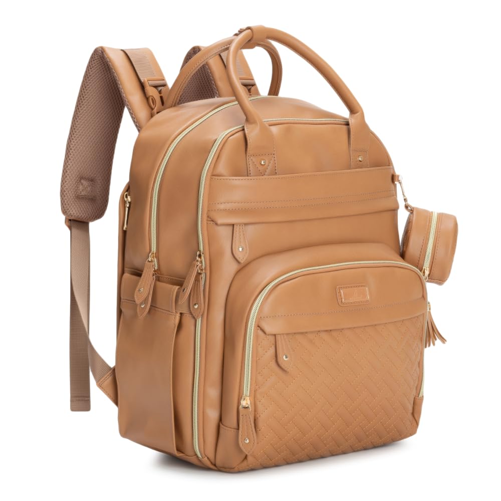 BabbleRoo Leather Diaper Bag Backpack - Stylish & Functional