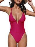 CUPSHE Women One Piece Swimsuit Deep V Neck Crisscross Back Adjustable