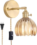 Plug in Wall Sconce Amber Tulip Glass Wall Light - Warm Retro Glow