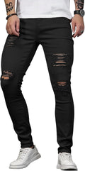 HUNGSON Men's Blue Slim Fit Ripped Stretch Jeans - Slim Stylish Fit 2%