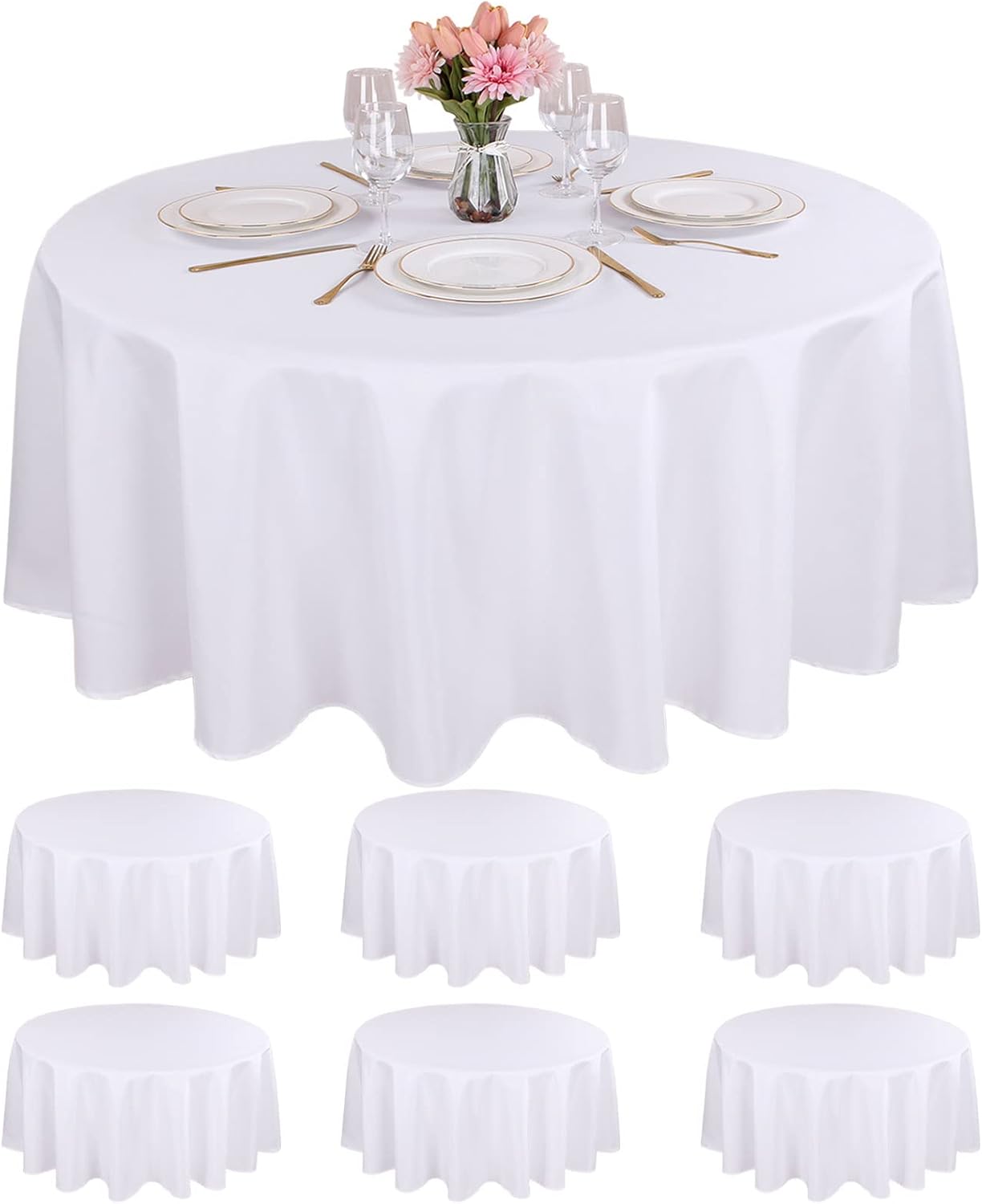Kesfey 6 Packs White Round Table Cloths for Events and Parties