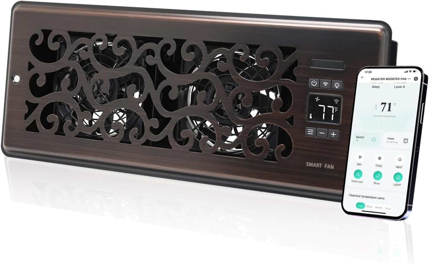 Register Booster Fan for 4 x 12 Register Holes with App Control