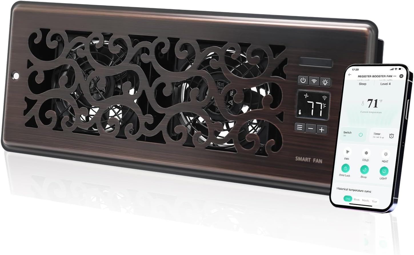 Register Booster Fan for 4 x 12 Register Holes with App Control