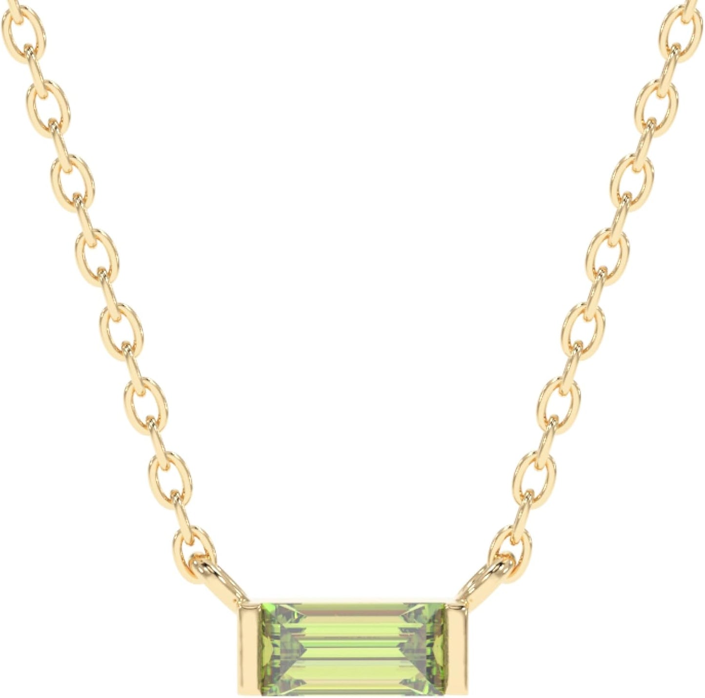 18k Gold Minimalist Rectangle Crystal Birthstone Pendant Necklace