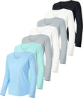 7 Pack Womens Long Sleeve Athletic Shirts - UPF 50+ Quick Dry Tops
