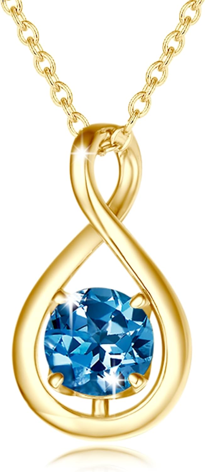 Dainty Infinity Birthstone Necklace with London Blue Topaz