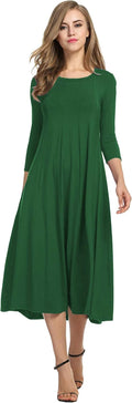 HOTOUCH Women's 3/4 Sleeve A-line and Flare Midi Dress - Versatile