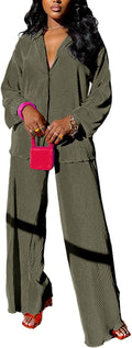 kaimimei Casual 2 Piece Linen-Feel Shirt and Wide Leg Pants Set
