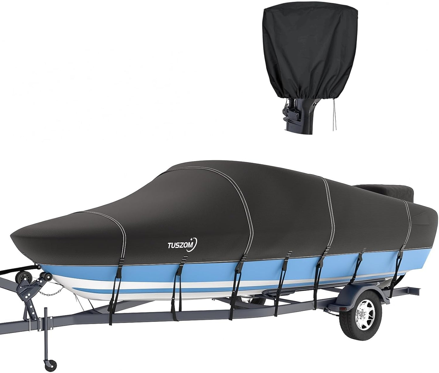 Tuszom Waterproof Boat Cover 1200D with Windproof Straps 14ft - 16ft