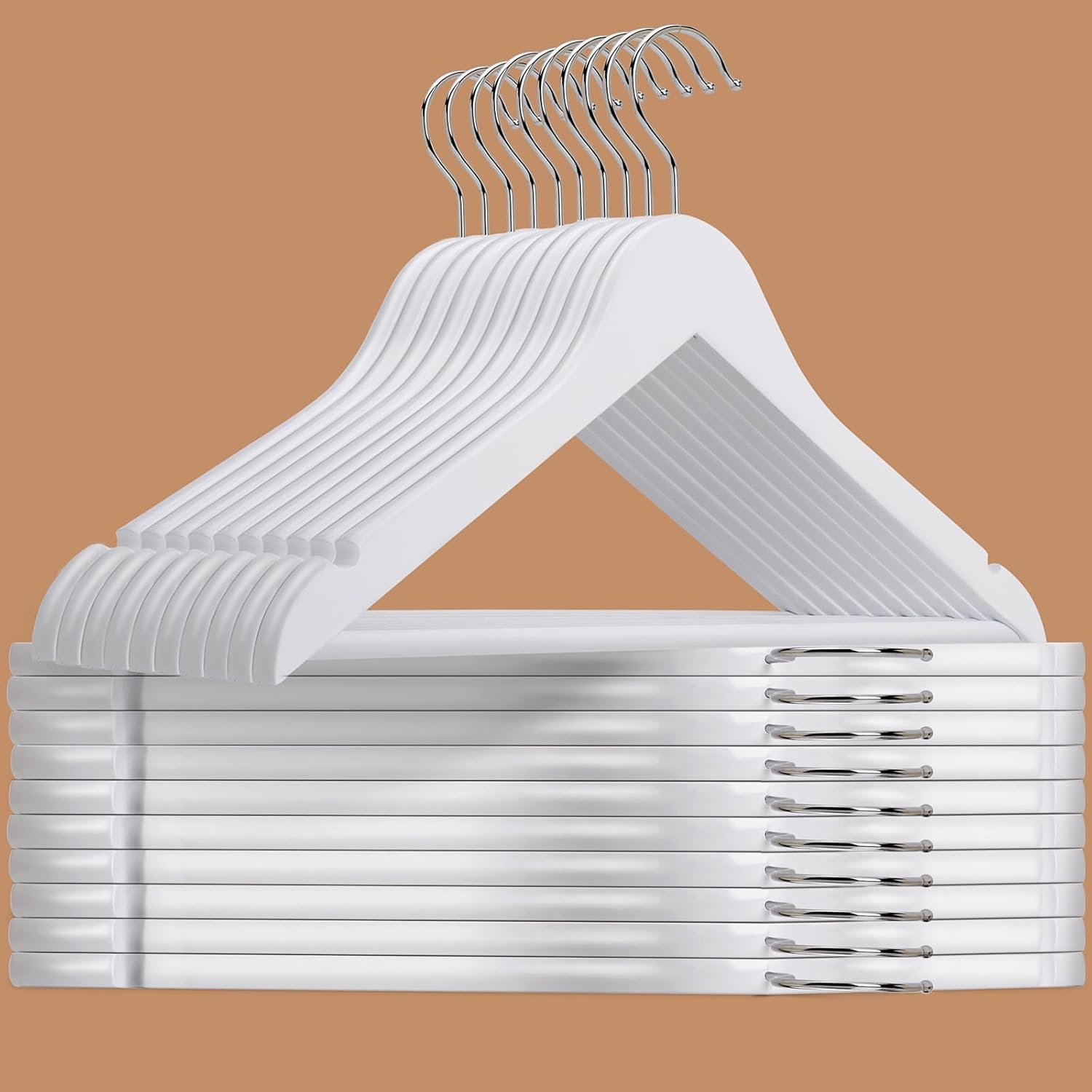 Amber Home White Wooden Hangers 30 Pack for Closet Organization