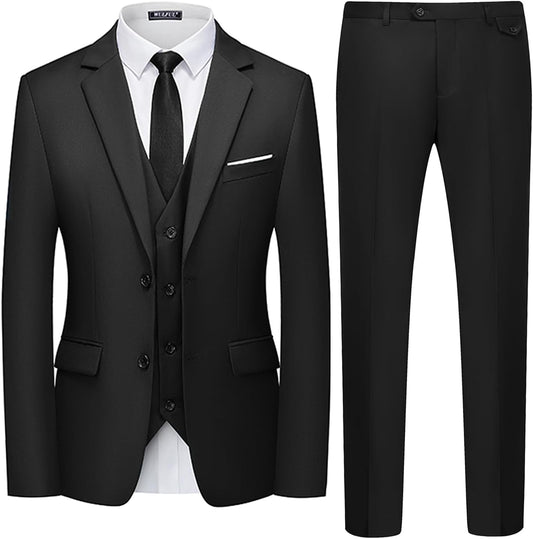 WULFUL Men's 3 Piece Slim Fit Suit Set for Weddings and Parties