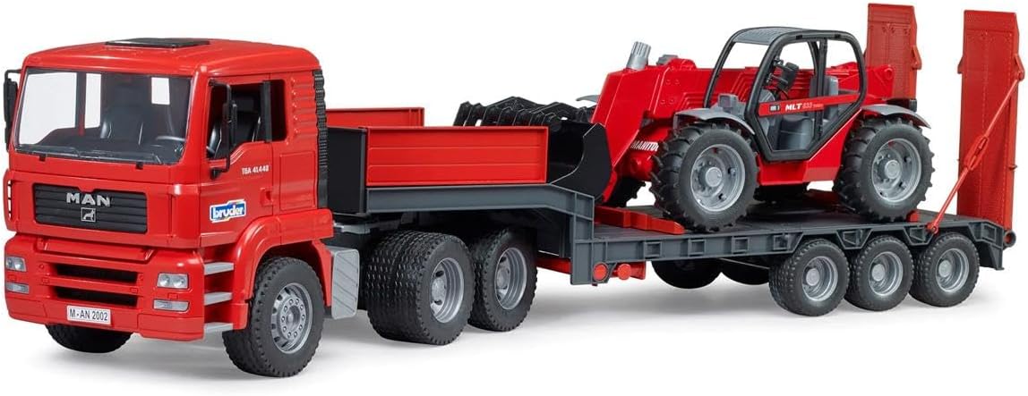 Bruder Man TGA Low Loader Truck with Manitou Loader for Kids