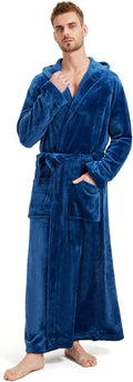 Cozy Plush Fleece Robe for Men - Hooded Long Bathrobe for Warmth