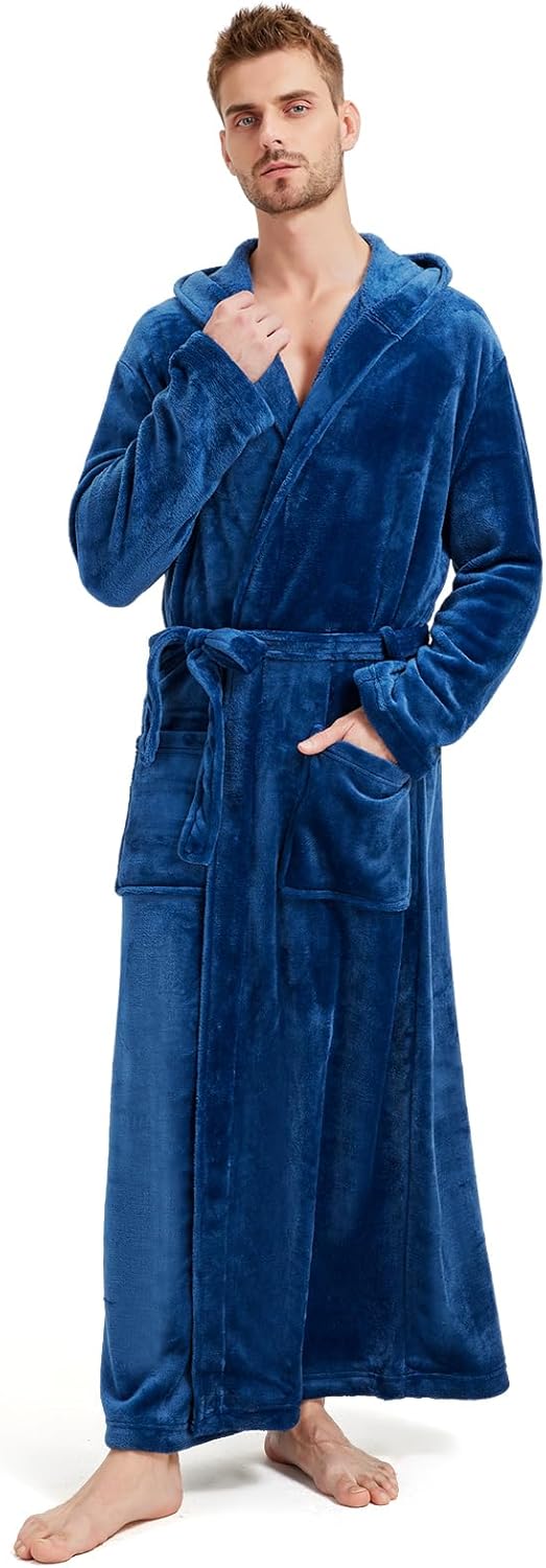 Cozy Plush Fleece Robe for Men, Big and Tall Hooded Long Robe