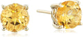 Plated Sterling Silver Stud Earrings with Honey CZ - Classic 8mm