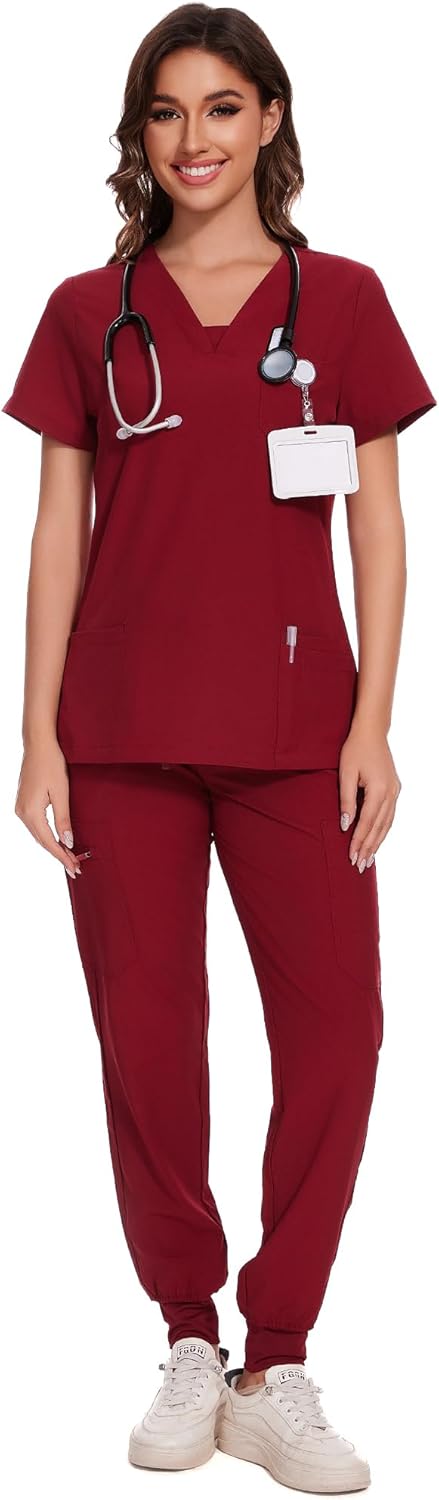 COZYFIT Scrubs for Women - V-Neck Top & Cargo Pants Set