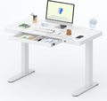 Electric Pure Glass Standing Desk with Drawer & USB Ports - Adjustable