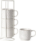 Stackable Coffee Mugs Set with Stand - 8 oz Ceramic Cups for Latte