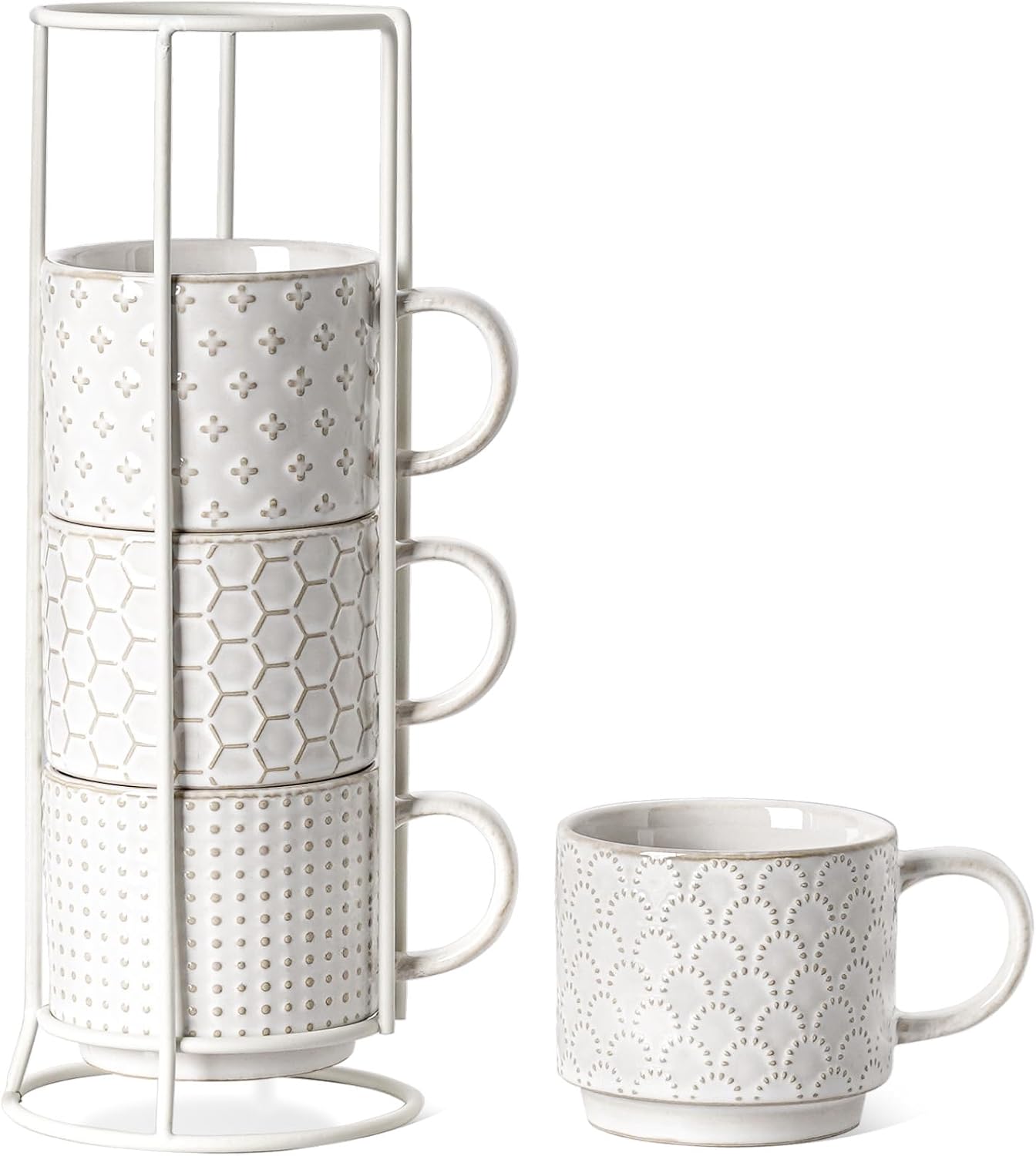 Stackable Coffee Mugs Set with Stand for Espresso and Latte