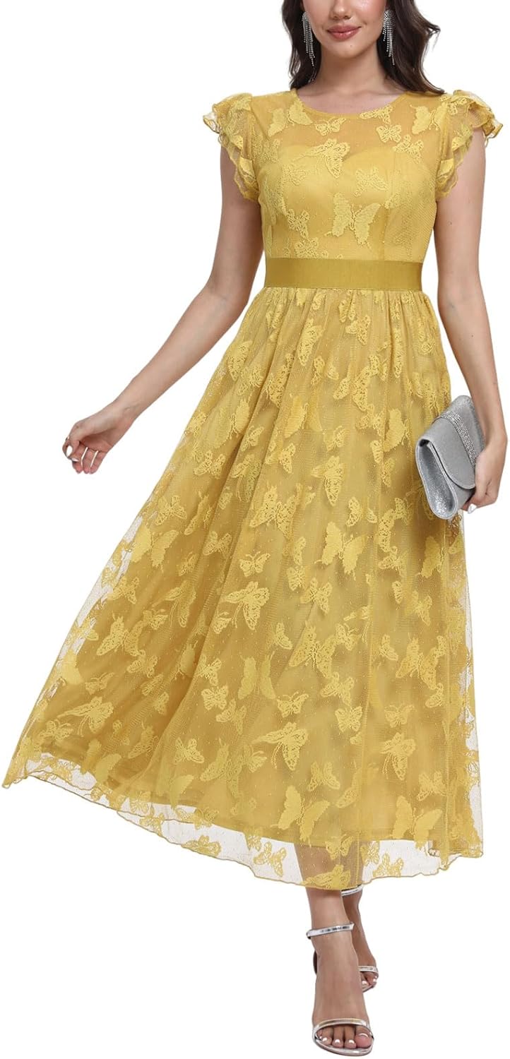 Women's Casual Tulle Midi Dress for Parties and Weddings