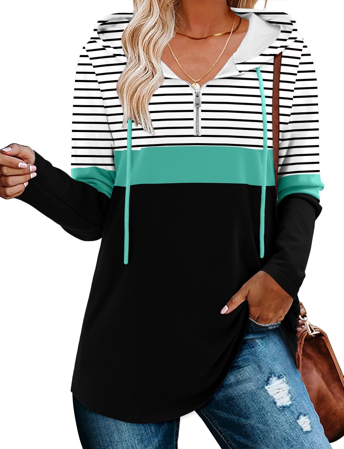 BETTE BOUTIK Womens Quarter Zip Tunic Hoodies for Comfort