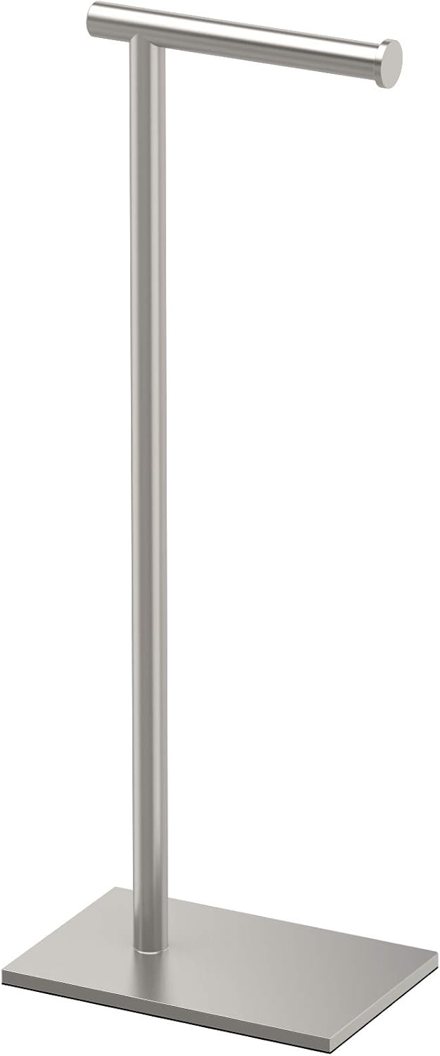 Modern Rectangle Base Freestanding Toilet Paper Holder in Satin Nickel