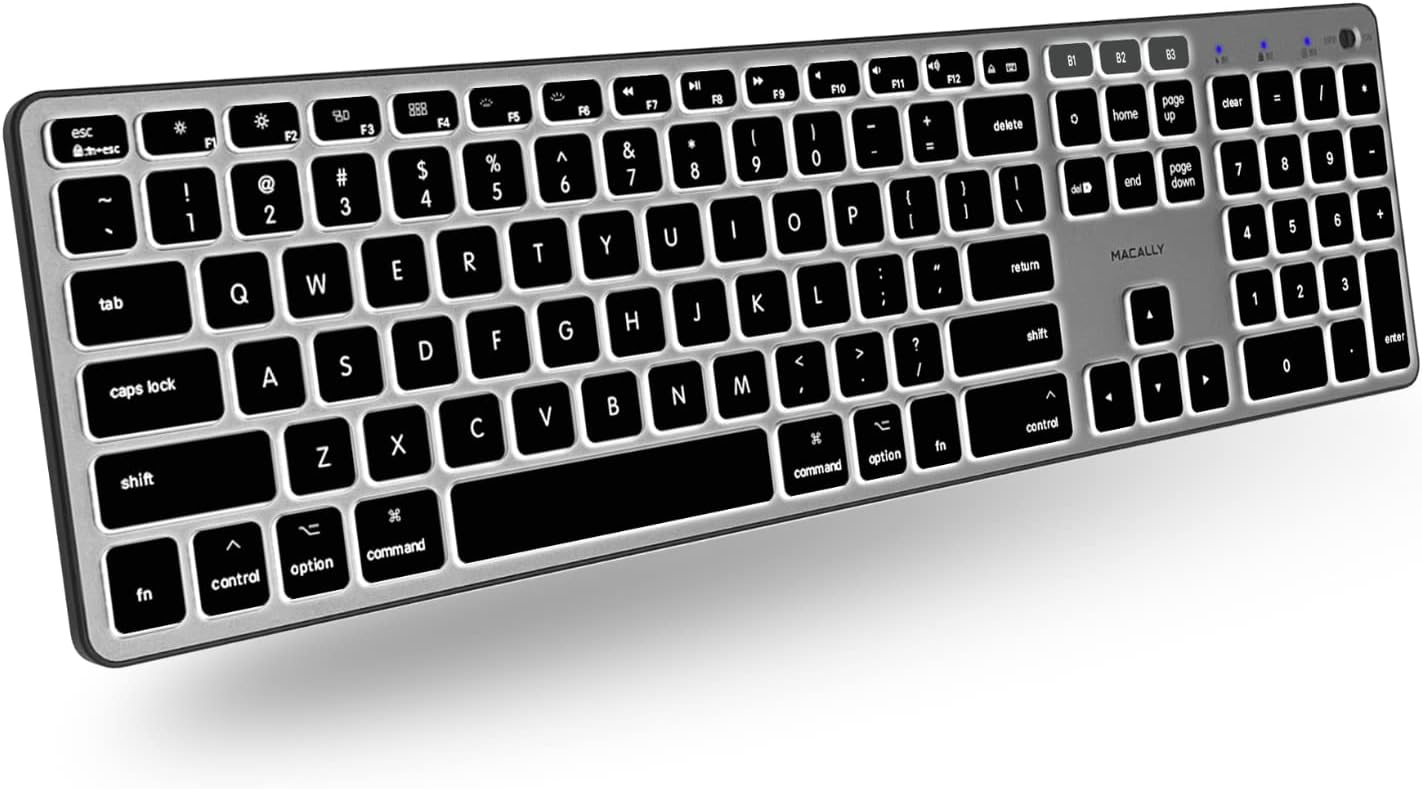 Macally Backlit Bluetooth Keyboard - Enhanced Battery Life for Seamless Typing