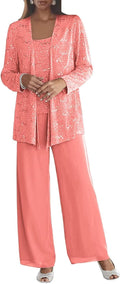 3 Pieces Chiffon Mother of The Bride Pant Suits (Style 64ZL)