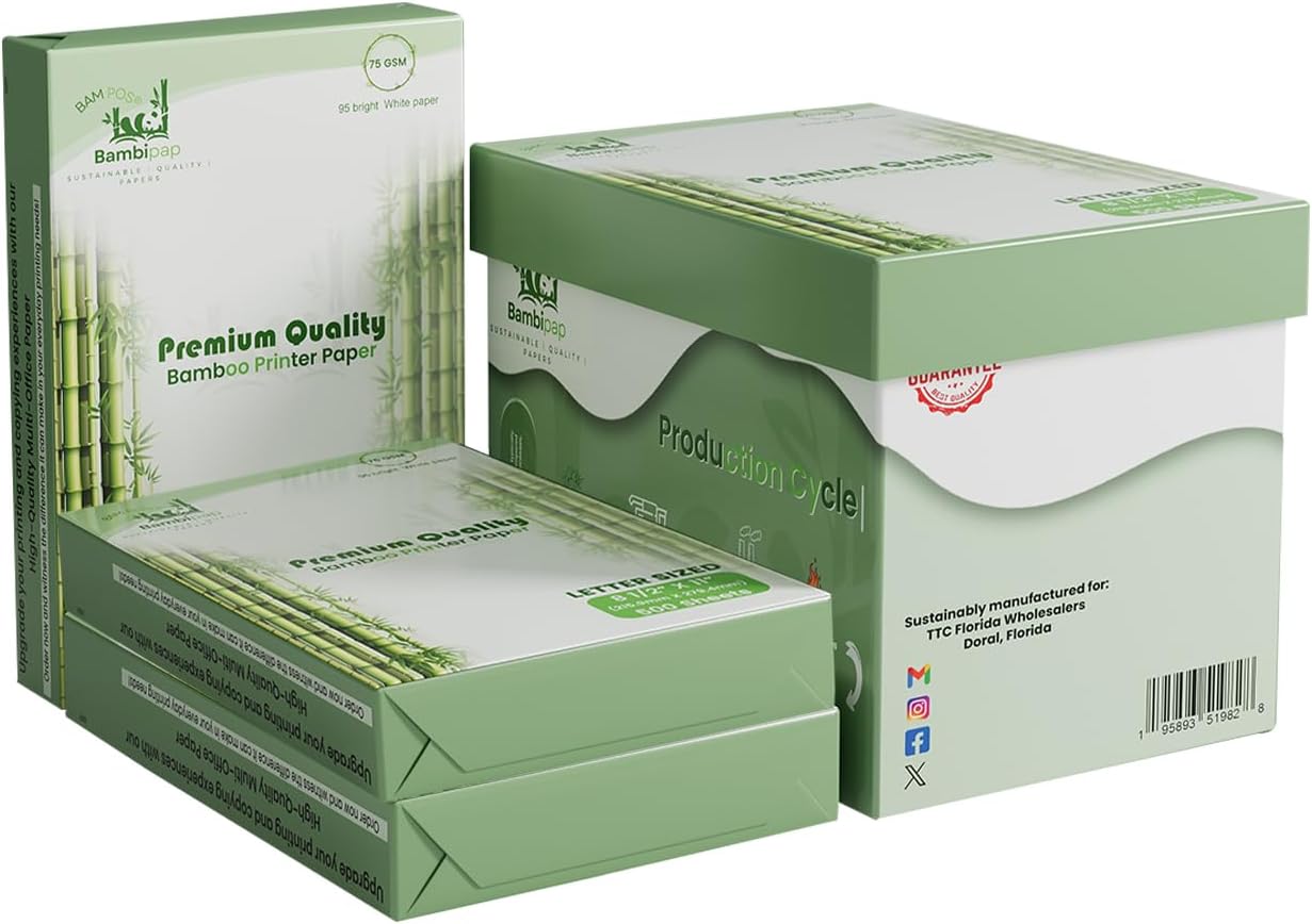 BAM POS: Eco-Friendly Bamboo Printer Paper - 20LB - 3 Reams