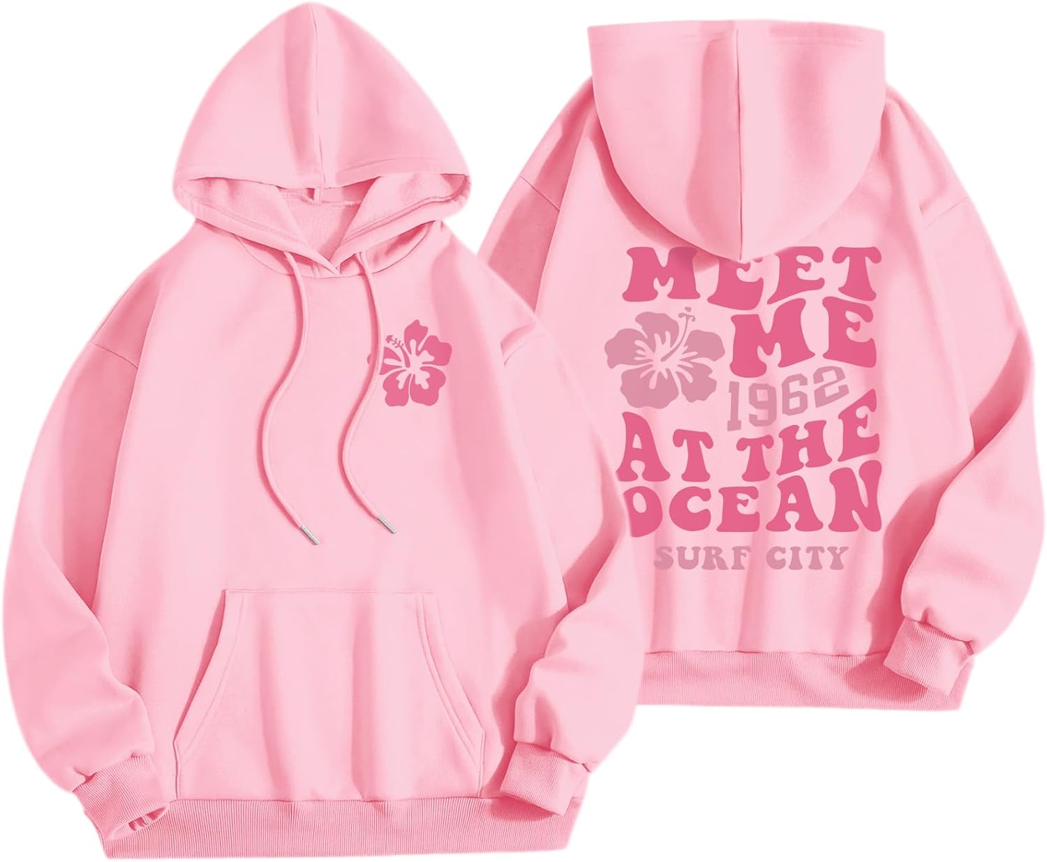 Puff Print Pink Flower Hoodie by Lubpow
