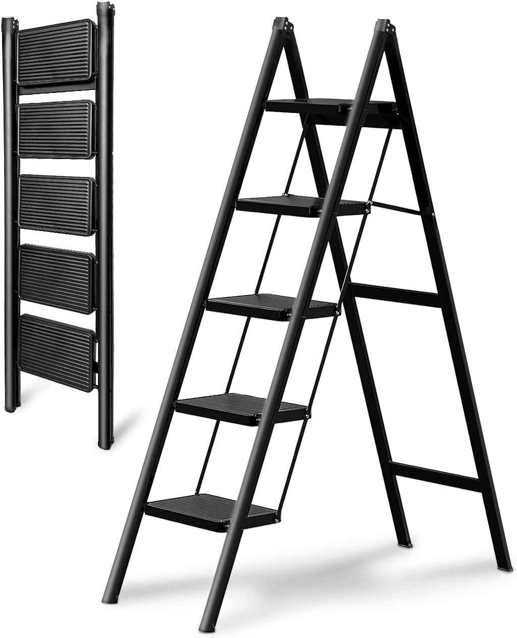 Durable 5 Step Folding Ladder for Home Use, 330 Lbs Capacity