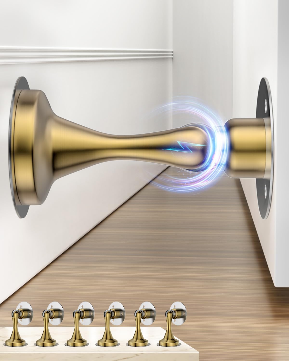 Magnetic Door Stoppers - 6 Pack Heavy Duty Stainless Steel Gold