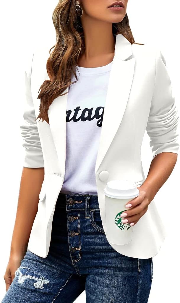 Womens Casual Blazers Long Sleeve Button Slim Work Office Jacket