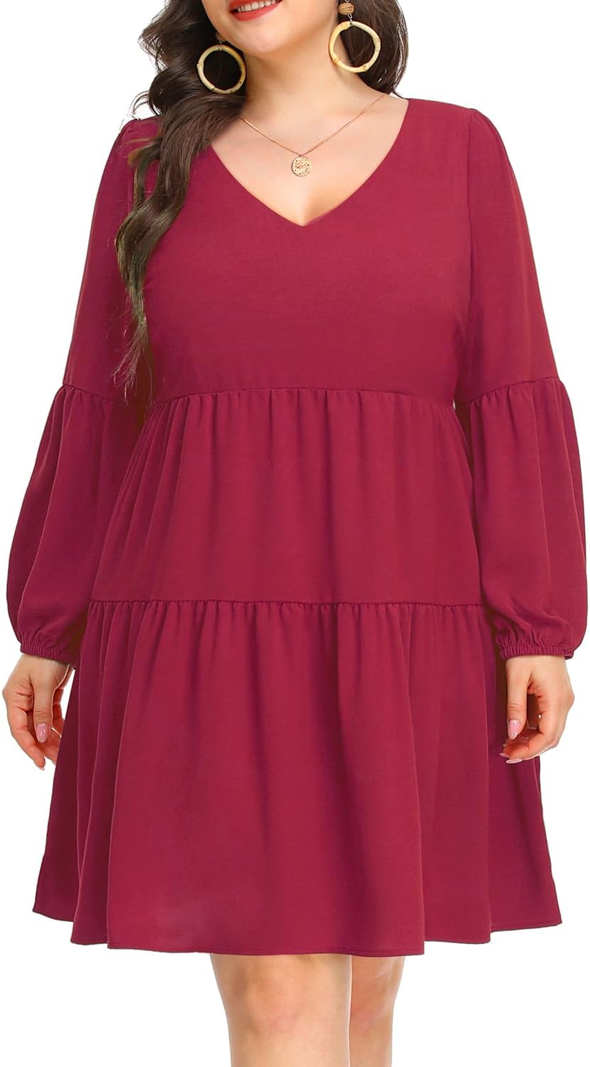 Plus Size Long Sleeve Fall Dress - Casual Babydoll Tunic