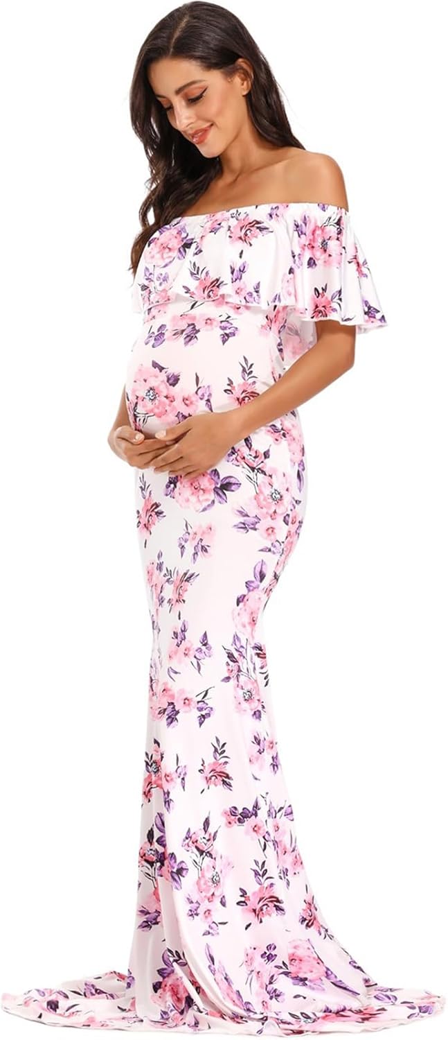 Elegant Off Shoulder Maternity Dress for Stunning Photoshoots