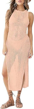 Crochet Cover Ups for Women Hollow Out Sleeveless Side Split Beach