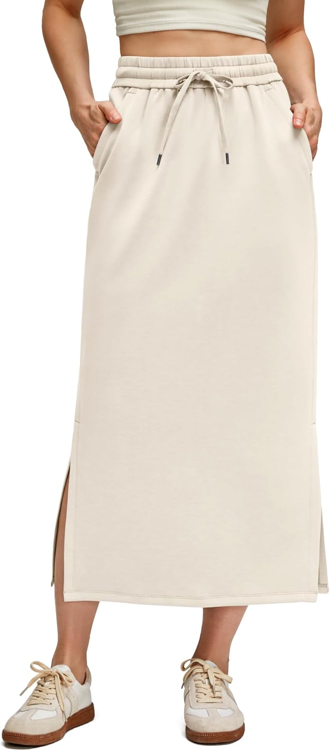 G4Free Smoofit Maxi Skirt for Women with Side Slits and Pockets