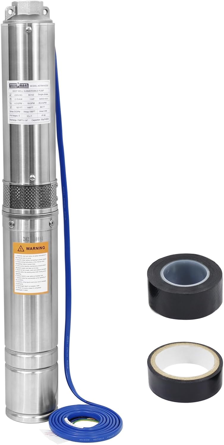 WASSERMANN 4in Deep Well Submersible Pump for Home and Farm Use
