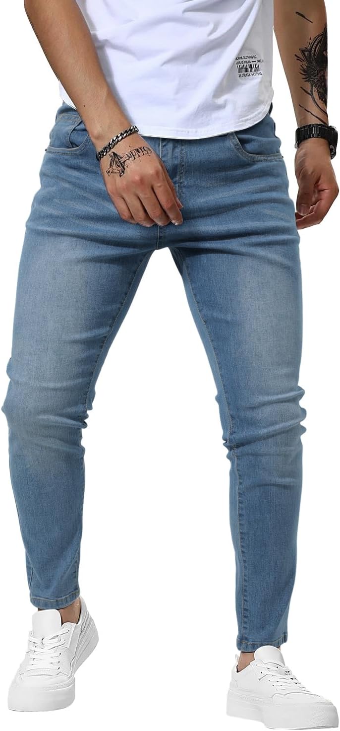 Woenzaia Mens Jeans Slim Fit Skinny Denim Stretch Tapered Pants