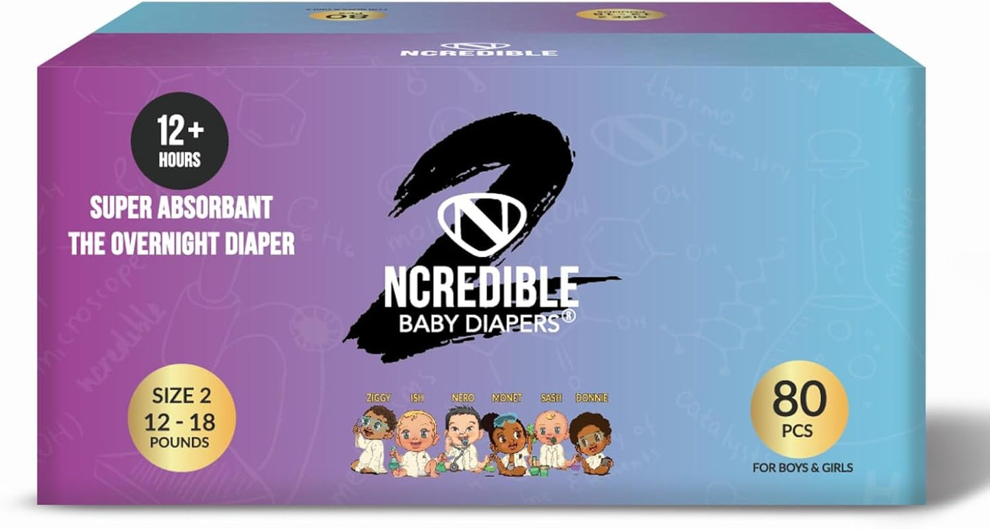 80-Count Size 2 Overnight Baby Diapers - NCREDIBLE 12+ Hour Dryness!