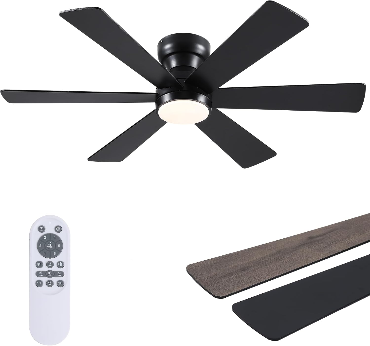 Asyko Ceiling Fan with Lights, 46in Low Profile Design for Home