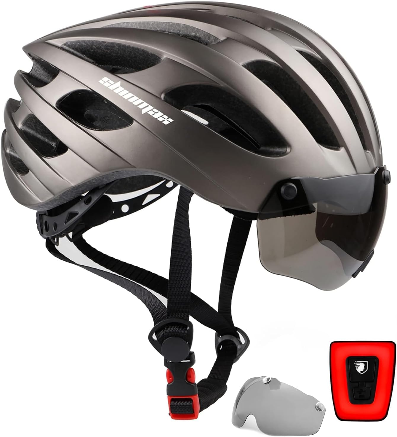 Shinmax Bike Helmet with USB Light & Magnetic Goggles for Safety