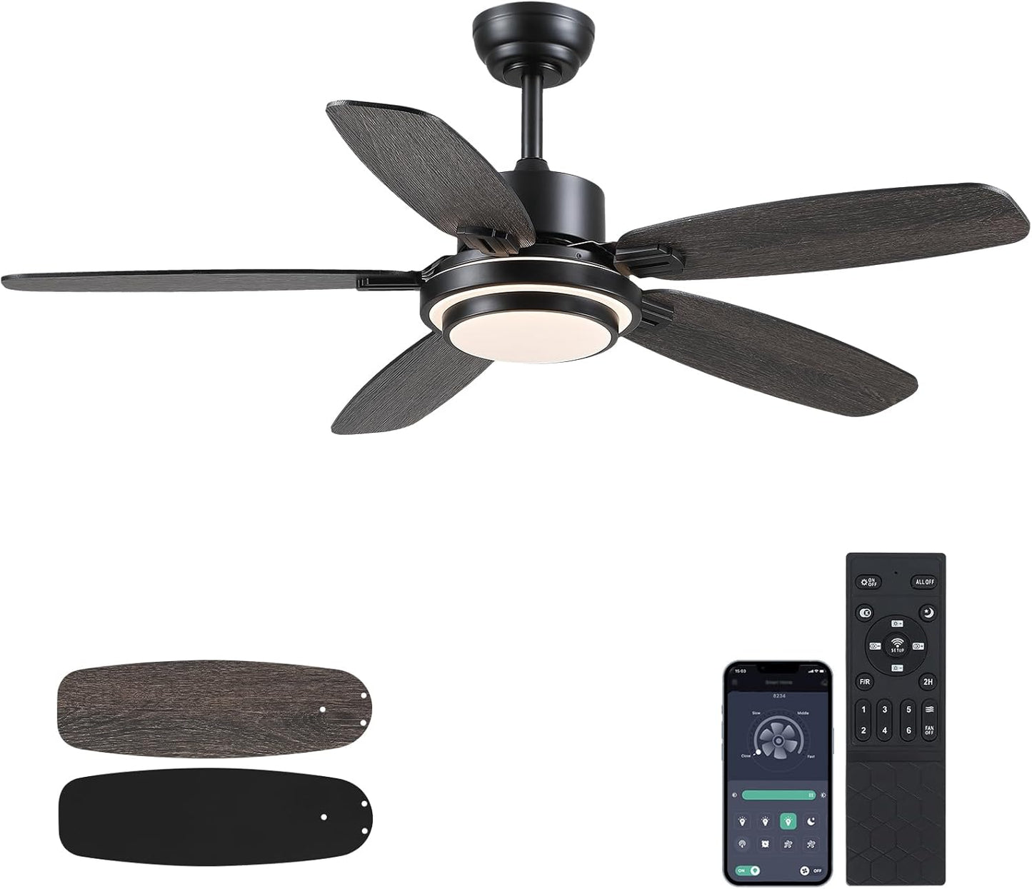 Modern 50in Ceiling Fan with Light and Remote Control for Comfort