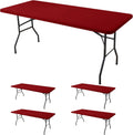 Fitted Tablecloth for 8 ft Rectangle Tables - 4 Pack Red