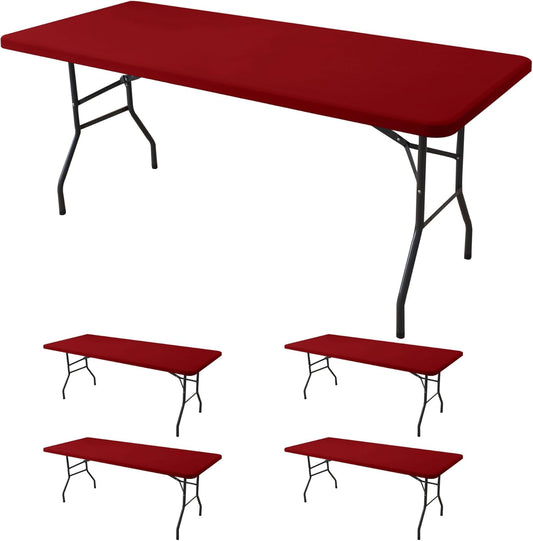 Fitted Tablecloth for 8 Foot Rectangle Tables - 4 Pack Red